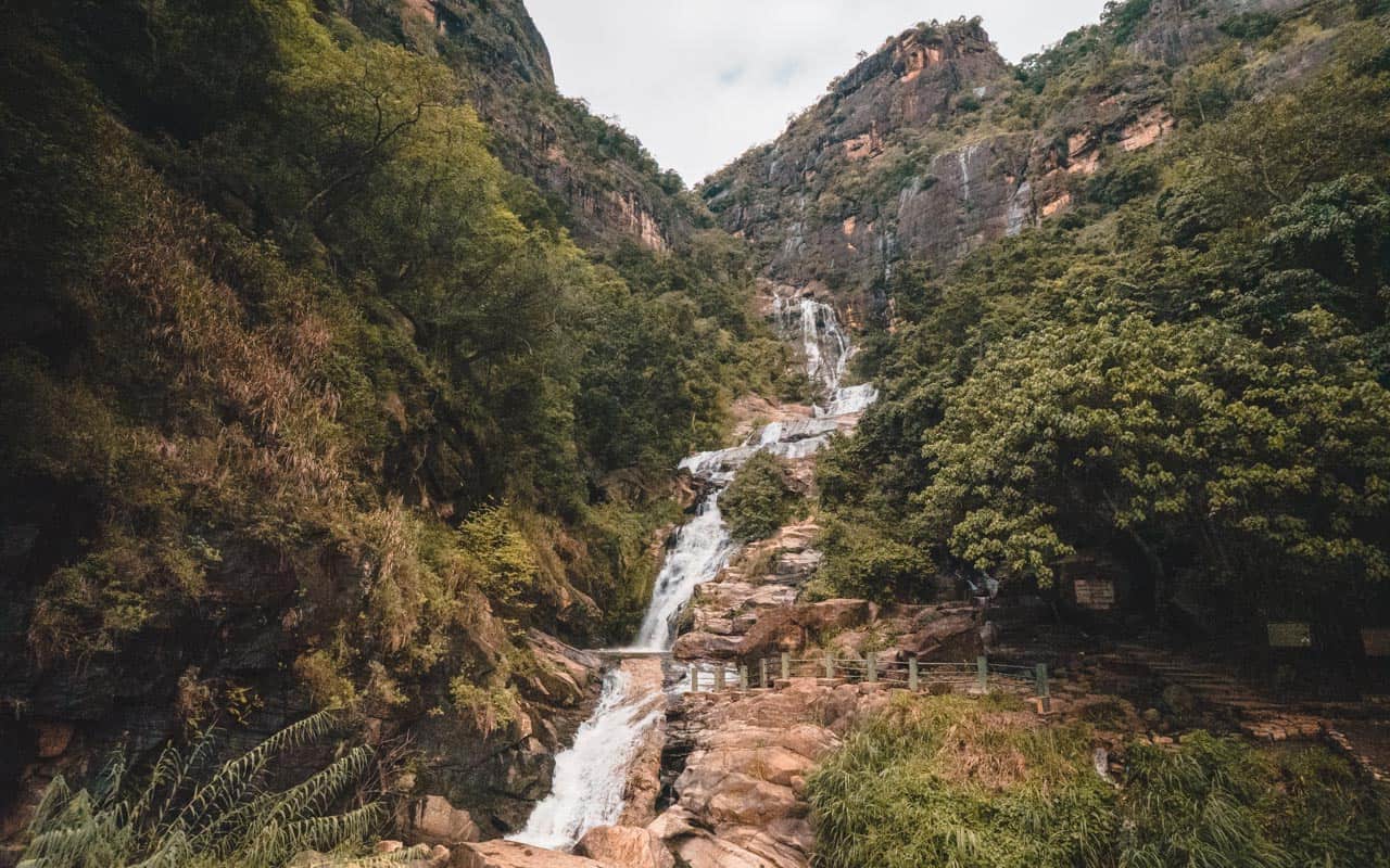 Ravana Falls cascading over rocks near Ella